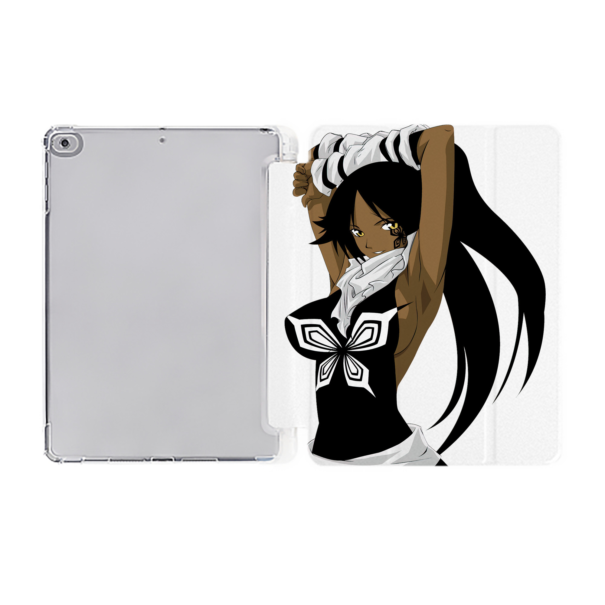 （画像用） ブリーチ 四楓院 夜一（しほういん よるいち） BLEACH Shihouin Yoruichi IPad ケース ペン収納付き 三つ折りスタンド PUレザー×シリコン 対応機種9.5/10.5/10.9インチ